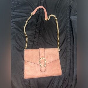 Light Pink & Gold Suede Crossbody/Shoulder Bag
